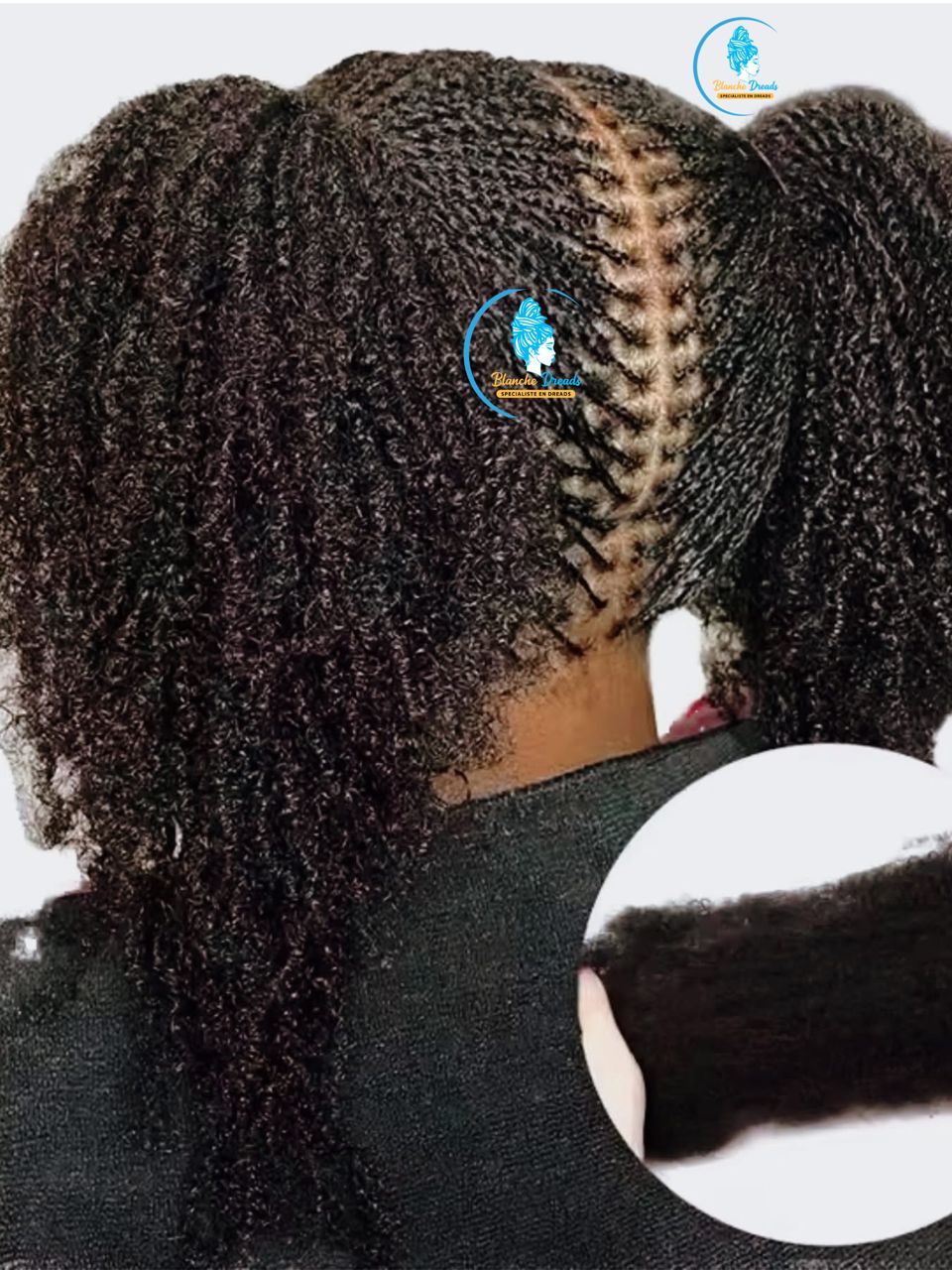 Tresses afro naturelles avec raie centrale