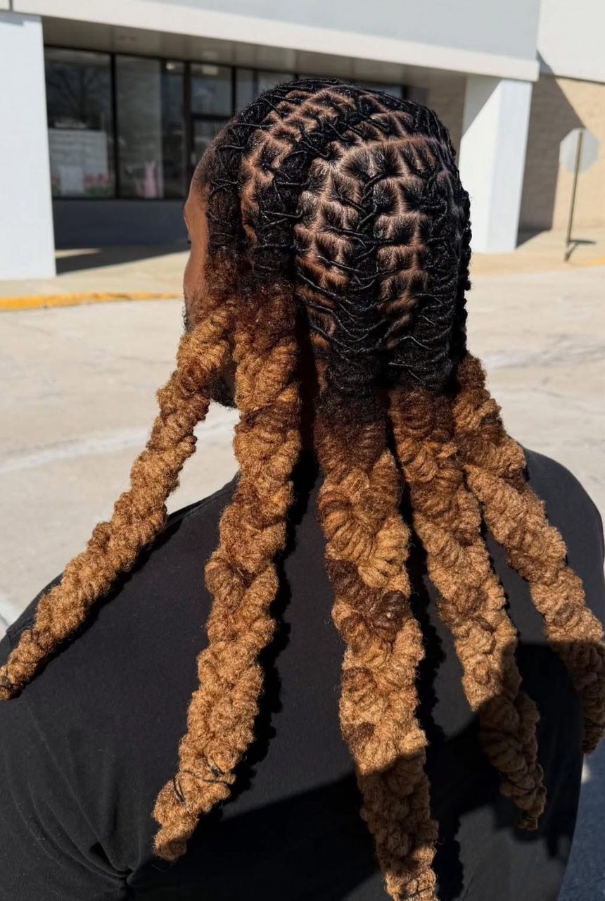 Dreads longues avec dégradé miel